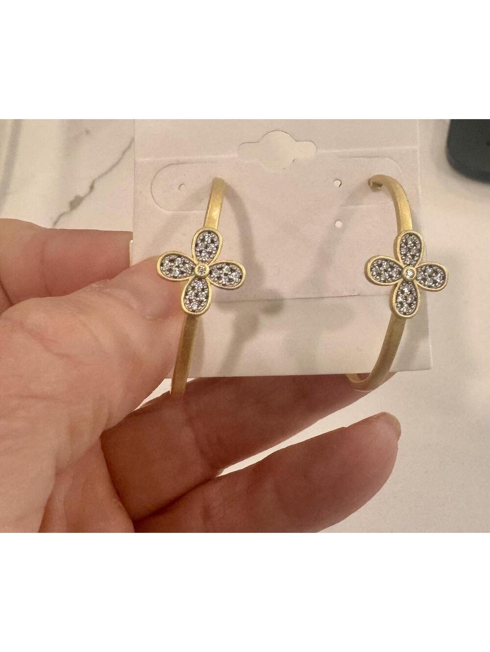 Frieda Rothman sterling with gold overlay pave clover hoop earrings